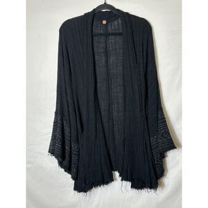 Free People FP One Kimono Jacket Large Black Wrap Embroidered Bell Sleeves